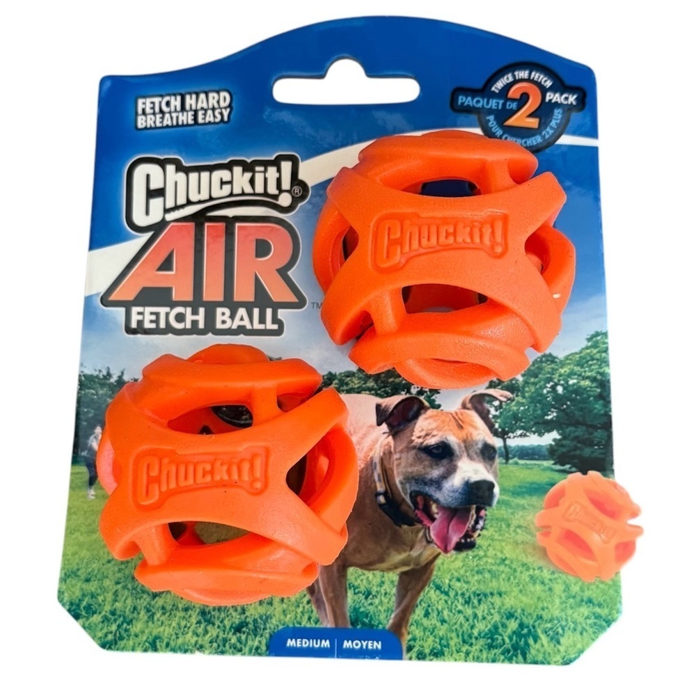 NWT Chuckit! Air Fetch Balls Dog Toy 2 Pack Medium Orange